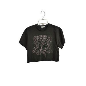 Outlaw Medium Black Cowgirl Wild West Graphic Crop Top